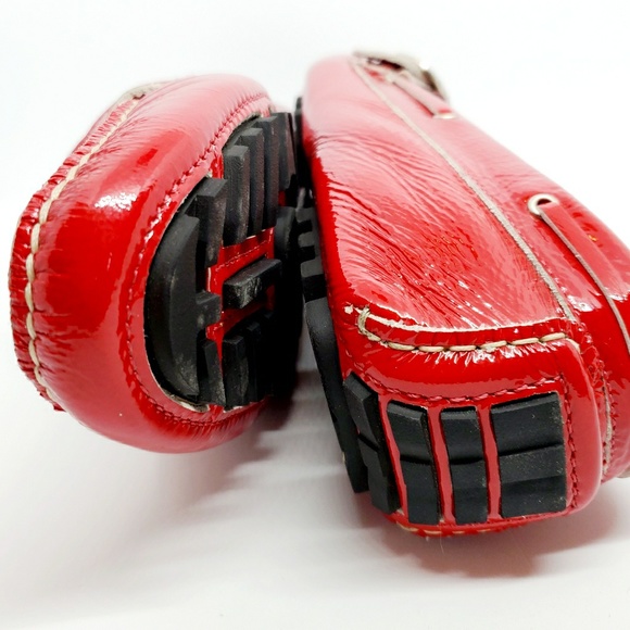 Bright Red Patent Leather Este Moccasins Made in I - Picture 5 of 8